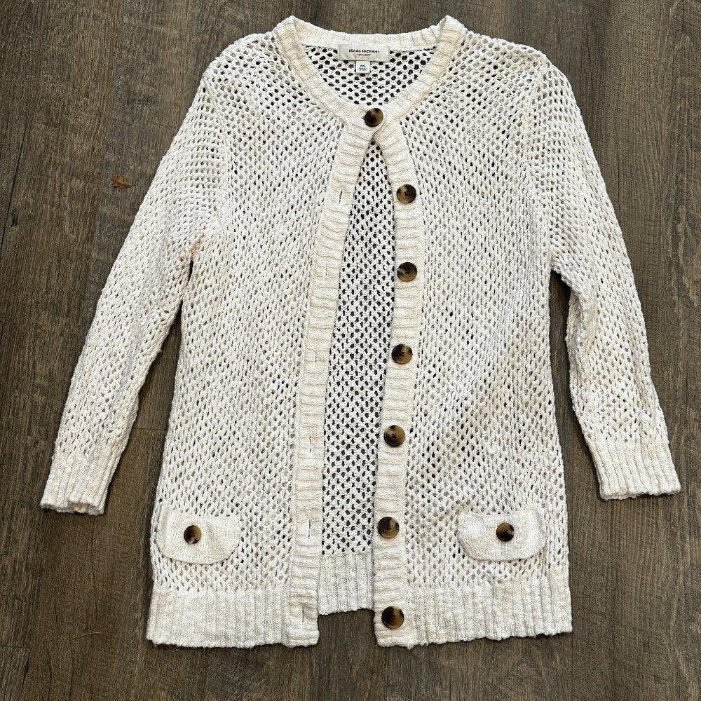 Isaac Mizrahi Crochet Open Knit Cardigan White Sweater Size X Isaac Mizrahi